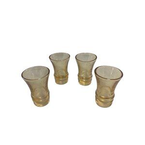 Set Of 4 Amber Glass Shot Glasses 2.5 Inches Tall Vintage Barware Collectible